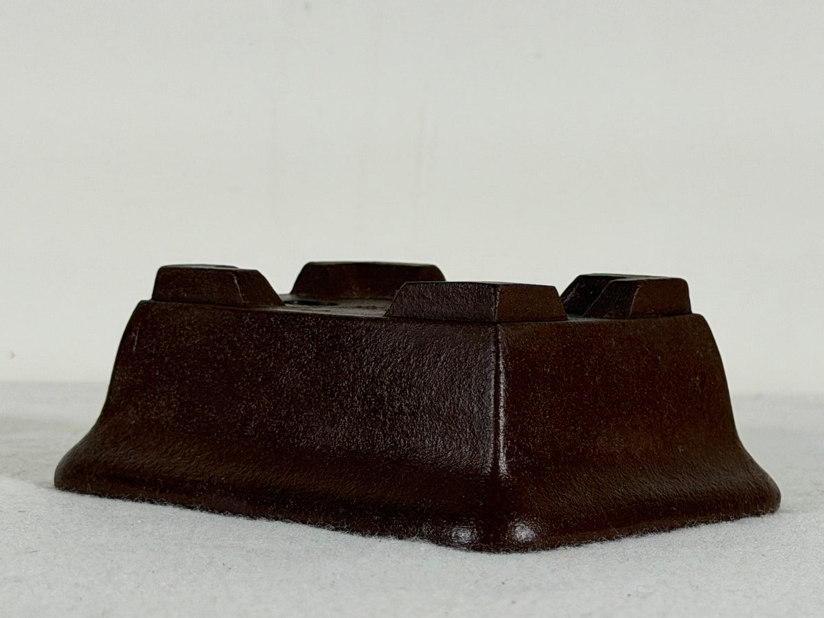 Preowned Japanese Tokoname Unglazed Rectangular Bonsai Pot Yamaaki - 4.5” x 3.5” x 1 5/8”