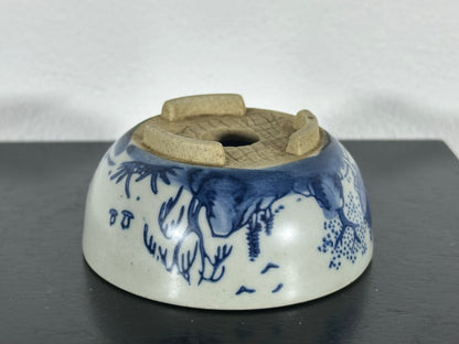 Preowned Japanese Tokoname Hand Painted Round Bonsai Pot Marutou with Patina - 2.75” By 1.25”