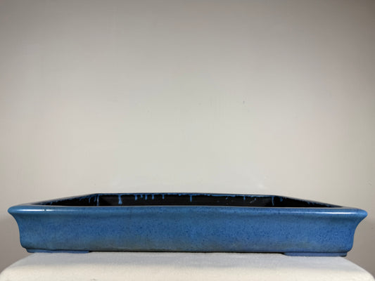 Preowned Japanese Tokoname Glazed Shallow Rectangular Bonsai Pot Aiba Koyo - 19” x 13” x 2.5”