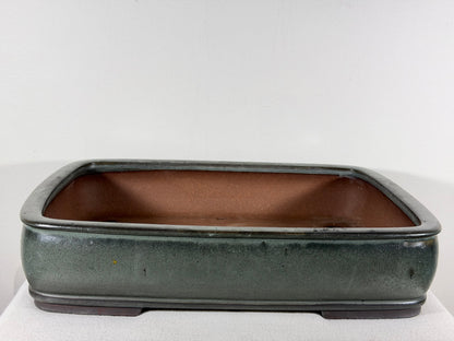 Preowned Japanese Tokoname Glazed Rectangular Bonsai Pot Shizan - 16.25” By 12.25”