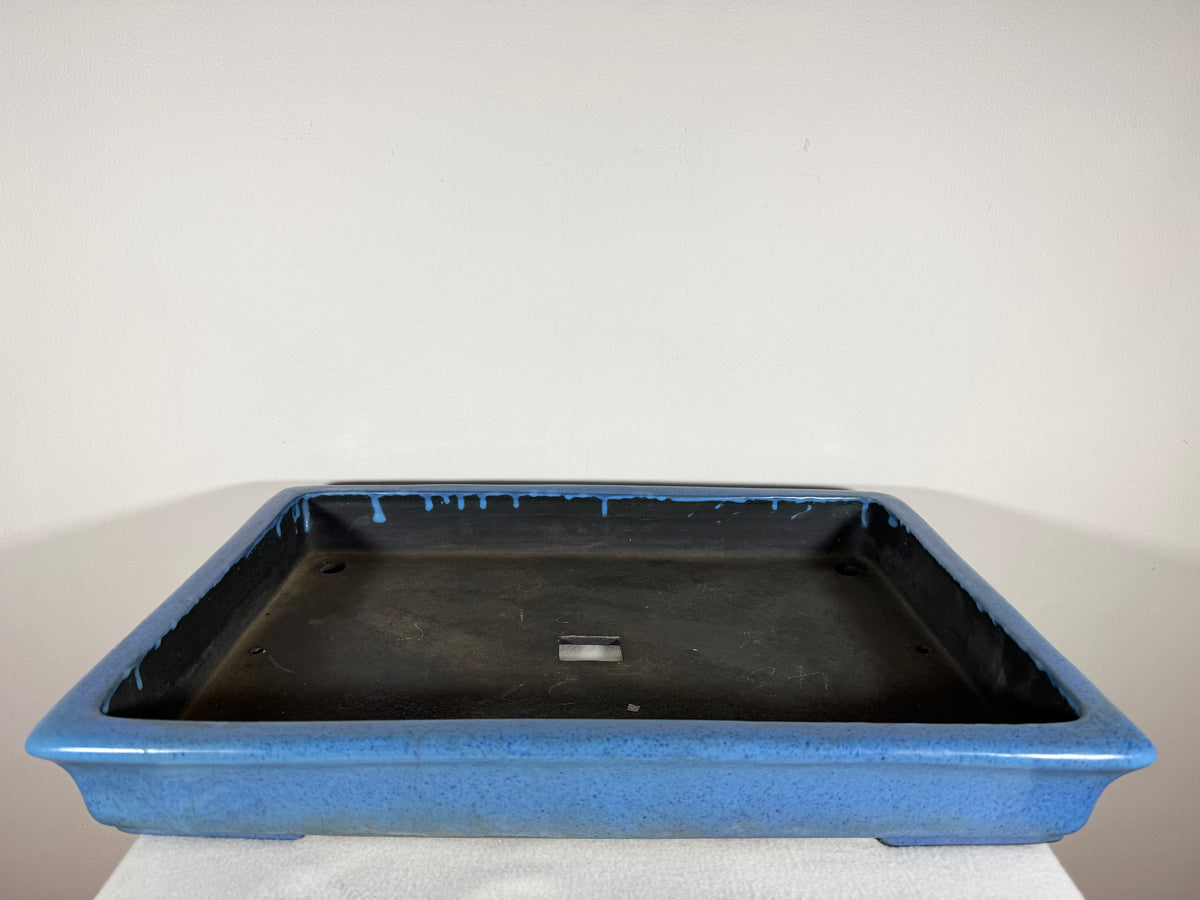 Preowned Japanese Tokoname Glazed Shallow Rectangular Bonsai Pot Aiba Koyo - 19” x 13” x 2.5”