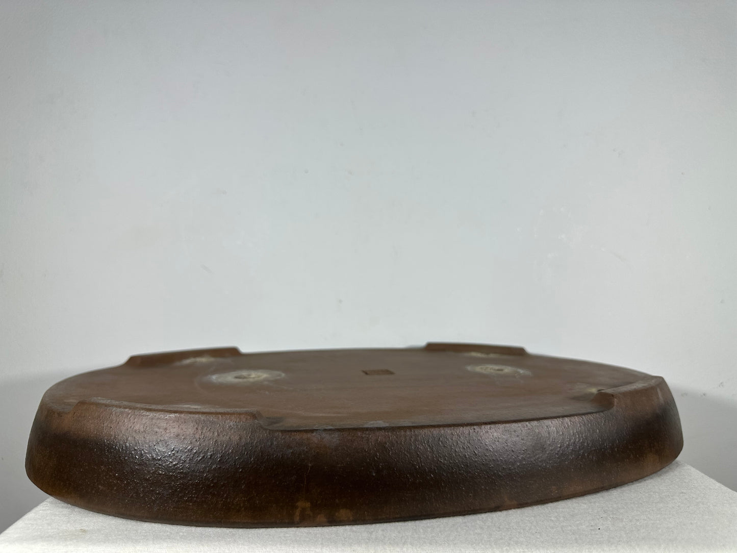 Preowned Japanese Tokoname Unglazed Oval Shallow Bonsai Pot Seizan - 20.5” By 14.25”