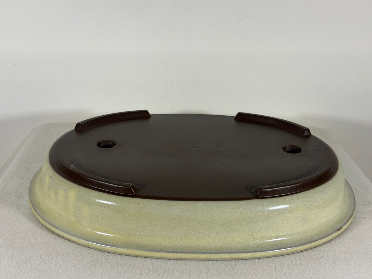 Preowned Japanese Tokoname Glazed Oval Bonsai Pot - 13.75” By 11”