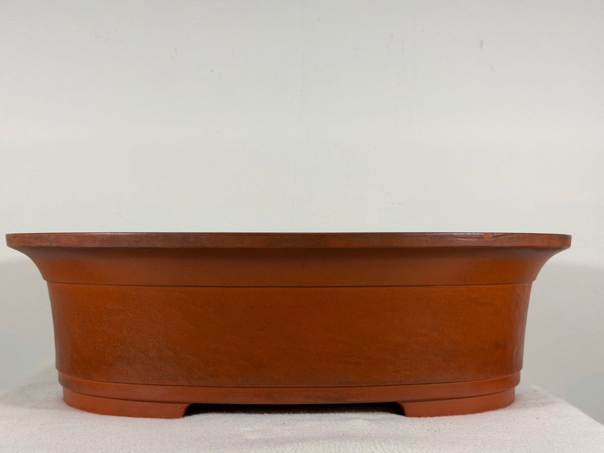 Preowned Japanese Tokoname Oval Bonsai Pot Has Stamps - 16.5” x 12.75” x 4.75”