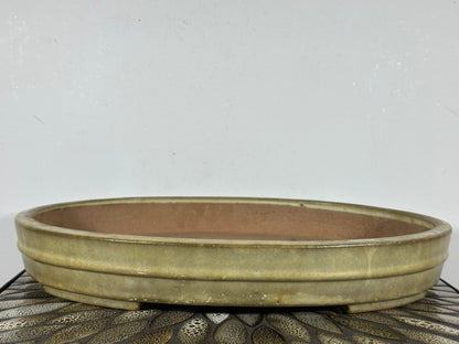 Preowned Japanese Tokoname Glazed Oval Bonsai Pot Yamafusa - 16” By 12.25”