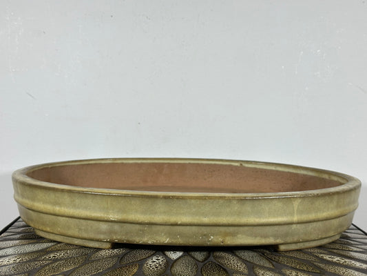 Preowned Japanese Tokoname Glazed Oval Bonsai Pot Yamafusa - 16” By 12.25”