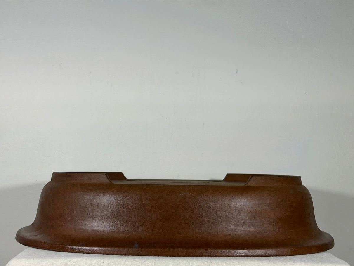 Preowned Japanese Tokoname Unglazed Oval Bonsai Pot Kitayama - 19.75” x 15.75” x 4”