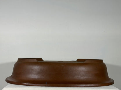 Preowned Japanese Tokoname Unglazed Oval Bonsai Pot Kitayama - 19.75” x 15.75” x 4”