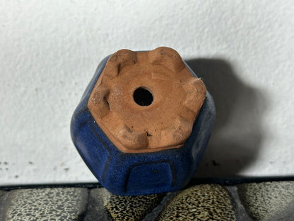 Preowned Japanese Tokoname Glazed Hexagon Bonsai Pot - 1 5/8” By 1.25”