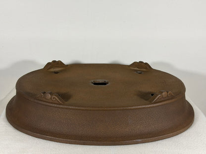 Preowned Japanese Tokoname Unglazed Oval Bonsai Pot Keizan - 15.75” By 12.25”