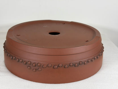 Preowned Japanese Tokoname Unglazed Drum Style Bonsai Pot Itutouen - 10.25” By 2 7/8”