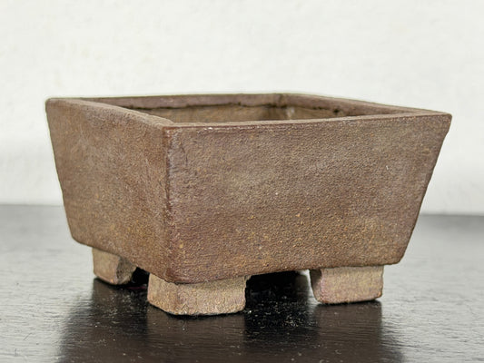 Preowned Japanese Tokoname Unglazed Square Bonsai Pot With Stamp - 1.75” By 1”