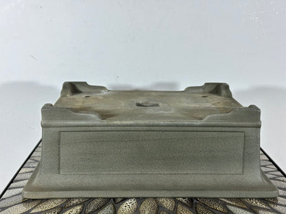 Preowned Vintage Japanese Tokoname Unglazed Rectangular Bonsai Pot Yamakou - 13 3/8” By 10.25”