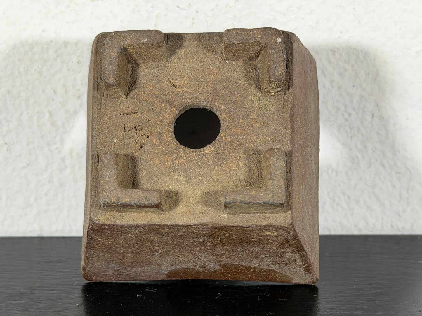 Preowned Japanese Tokoname Unglazed Square Bonsai Pot With Stamp - 1.75” By 1”