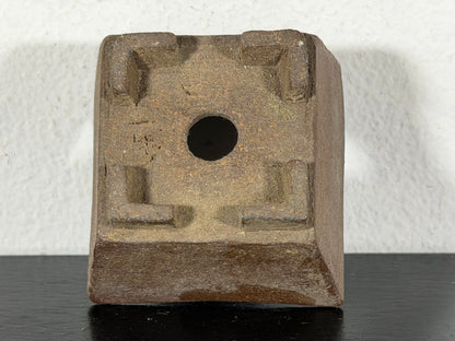 Preowned Japanese Tokoname Unglazed Square Bonsai Pot With Stamp - 1.75” By 1”