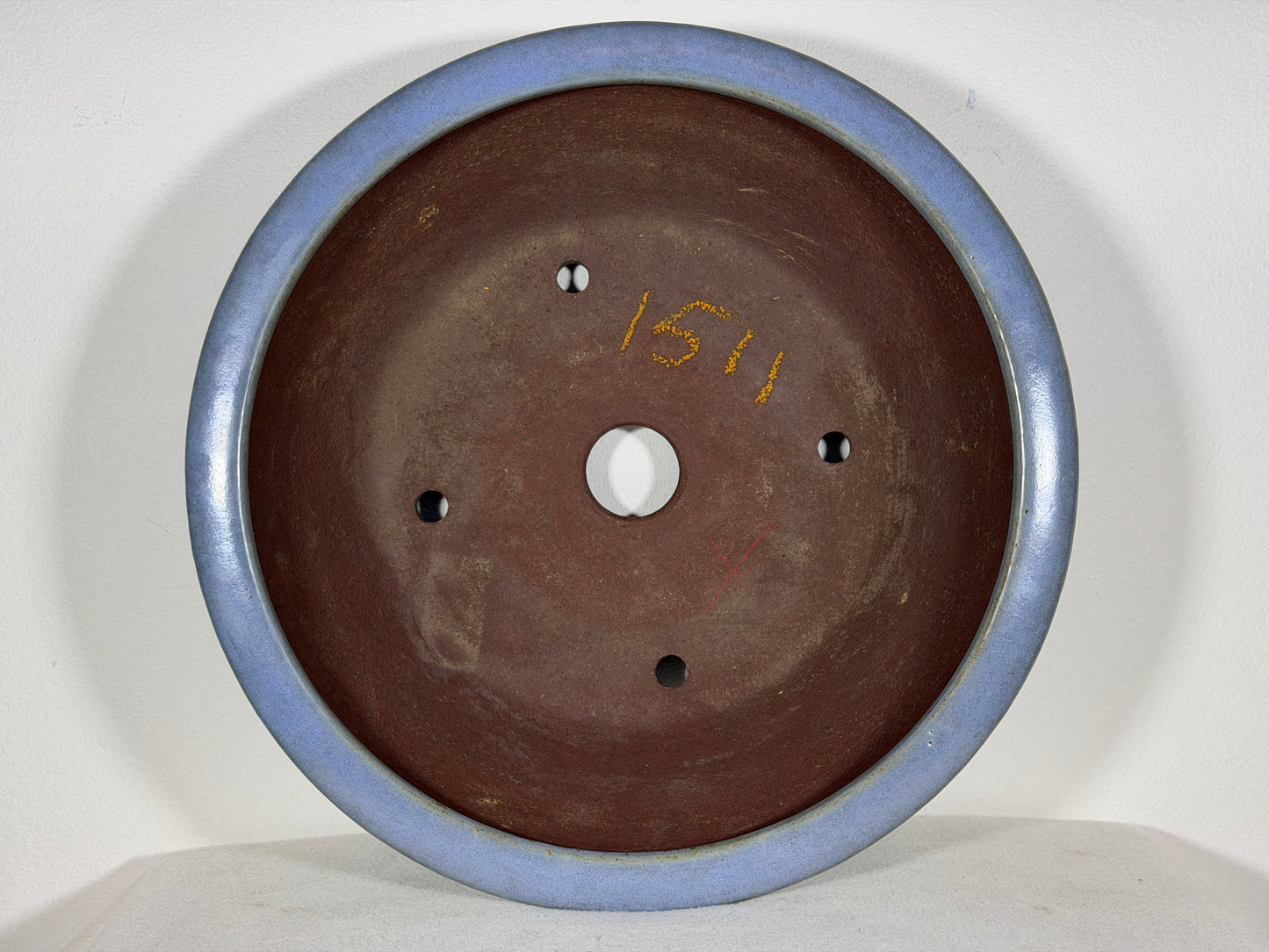 Preowned Japanese Tokoname Glazed Round Bonsai Pot Yamaaki - 13.5” By 4”
