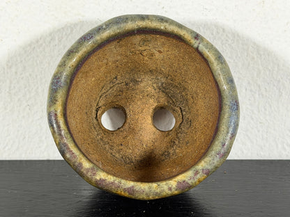 Preowned Japanese Tokoname Glazed Round Bonsai Pot with Stamp - 2.25” By 1.35”