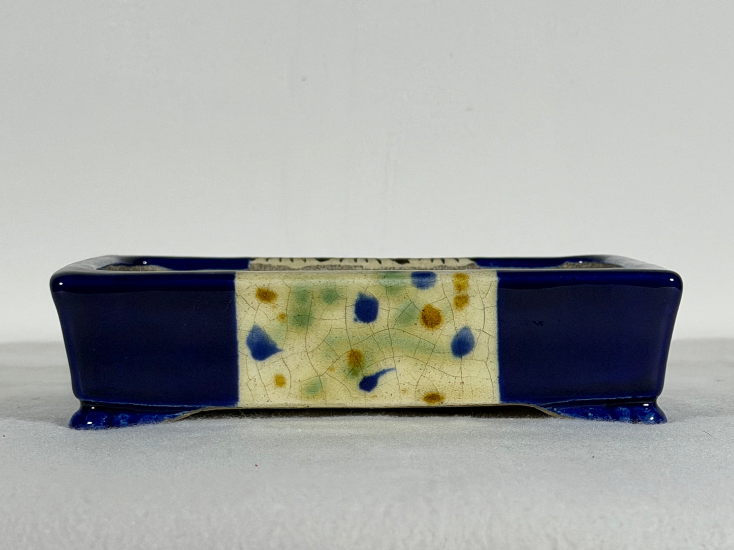 Preowned Japanese Tokoname Glazed Rectangular Bonsai Pot Satomi - 6.25” By 4.5”
