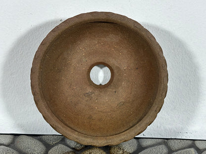 Preowned Japanese Tokoname Unglazed Round Bonsai Pot with Stamp - 4 5/8” By 1.75”
