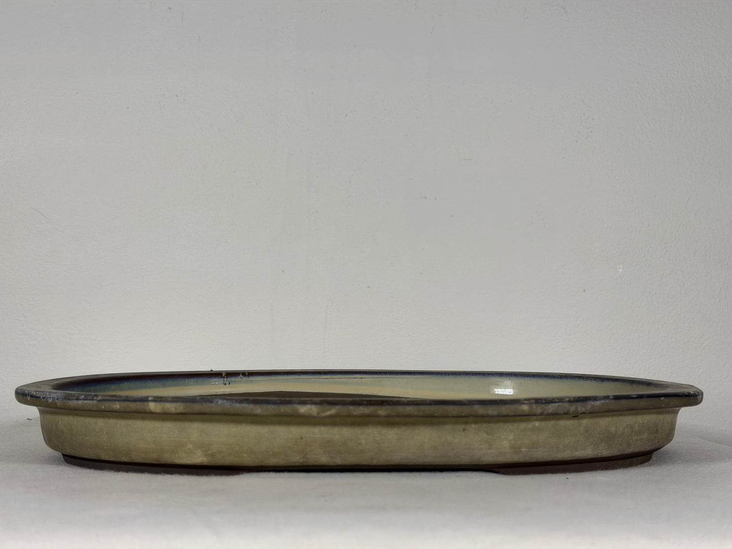 Preowned Japanese Tokoname Glazed Shallow Oval Bonsai Pot - 13.5” By 10”