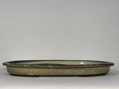 Preowned Japanese Tokoname Glazed Shallow Oval Bonsai Pot - 13.5” By 10”
