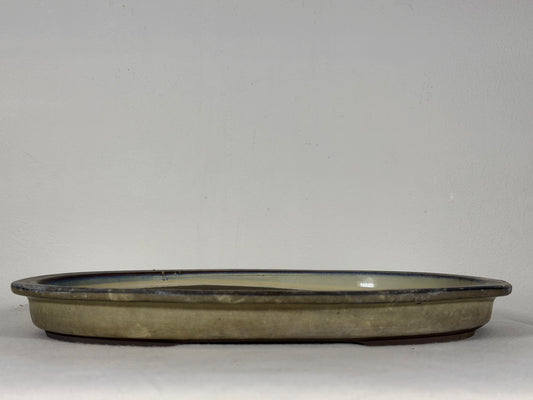Preowned Japanese Tokoname Glazed Shallow Oval Bonsai Pot - 13.5” By 10”