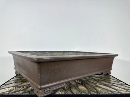 Preowned Vintage Japanese Tokoname Unglazed Rectangular Bonsai Pot Kataoka - 16.5” By 11.75”