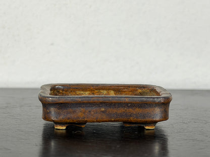 Preowned Vintage Japanese Tokoname Glazed Rectangular Shallow Bonsai Pot Mutou - 1.75” By 1.25”