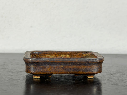 Preowned Vintage Japanese Tokoname Glazed Rectangular Shallow Bonsai Pot Mutou - 1.75” By 1.25”