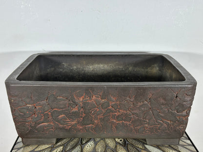 Preowned Vintage Japanese Tokoname Unglazed Rectangular Bonsai Pot Yamakou - 16.25” By 12.25”