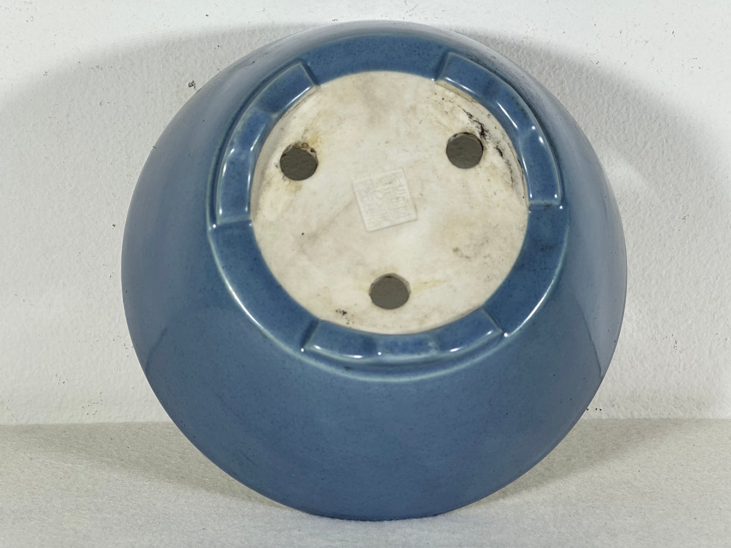 Preowned Old China Glazed Round Bonsai Pot with Stamps - 5.75” By 2.5”