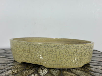 Preowned Japanese Tokoname Glazed Oval Bonsai Pot Mazan Terahata - 8.75” By 7”