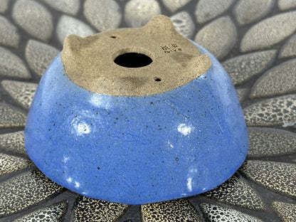 Preowned Japanese Tokoname Glazed Round Bonsai Pot with Stamps - 3.75” By 1.75”