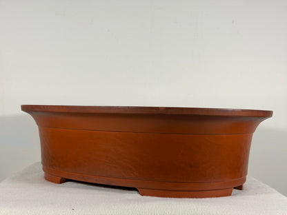 Preowned Japanese Tokoname Oval Bonsai Pot Has Stamps - 16.5” x 12.75” x 4.75”
