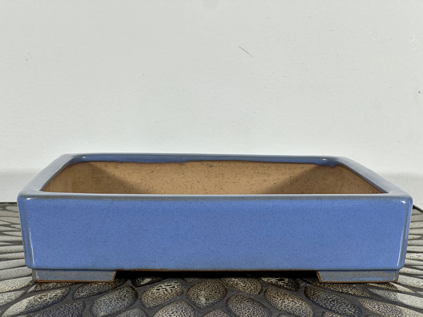 Preowned Japanese Tokoname Glazed Shallow Square Bonsai Pot Yamafusa - 9.75” By 2.25”