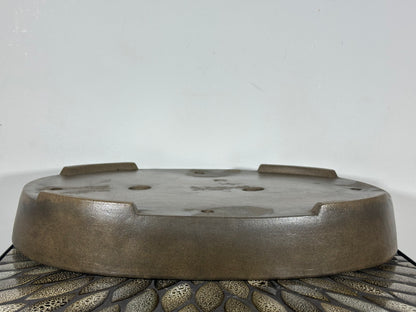 Preowned Japanese Tokoname Oval Bonsai Pot with Stamps - 16.25” By 11.5”