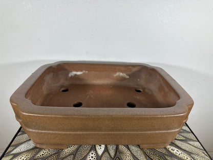 Preowned Japanese Tokoname Unglazed Rectangular Bonsai Pot Keizan - 14.75” By 11.5”