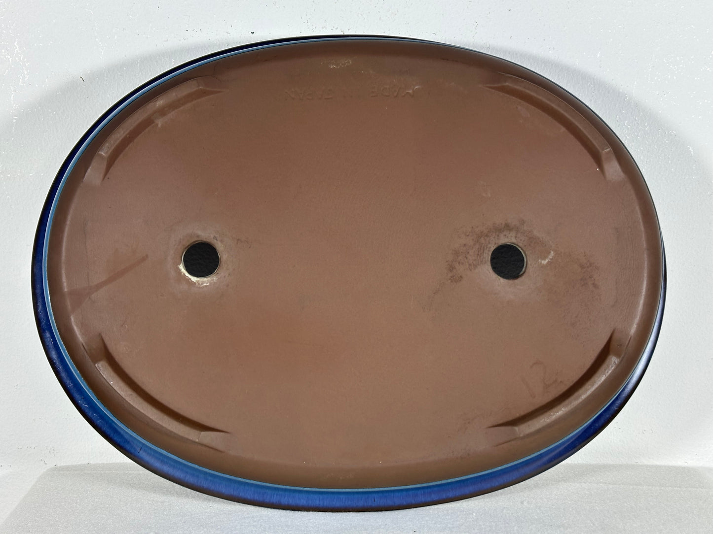 Preowned Japanese Tokoname Glazed Oval Shallow Bonsai Pot - 14.5” By 11”