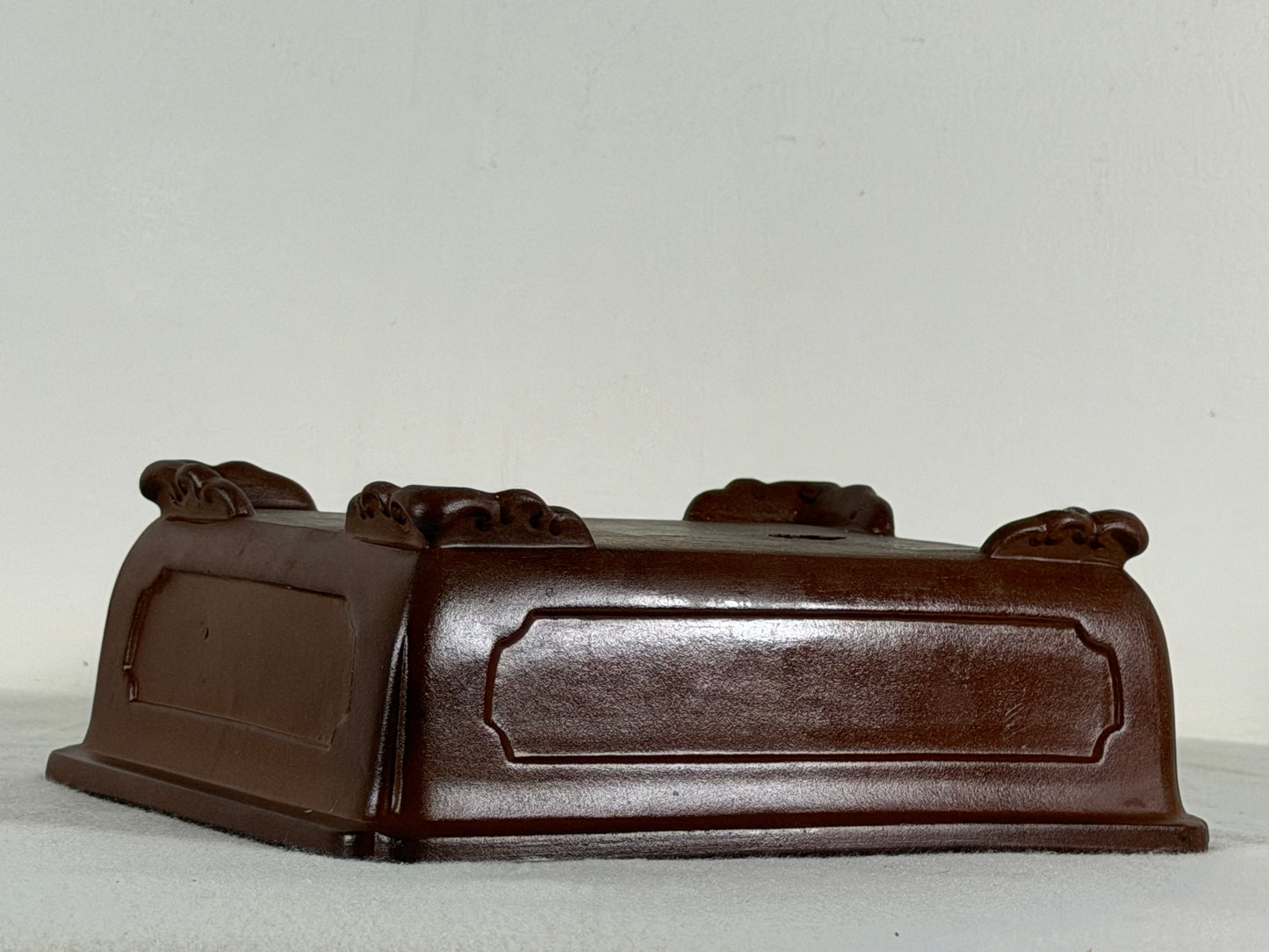 Preowned Japanese Tokoname Unglazed Rectangular Bonsai Pot with Stamp - 7.75” By 6.25”