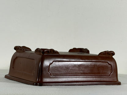 Preowned Japanese Tokoname Unglazed Rectangular Bonsai Pot with Stamp - 7.75” By 6.25”