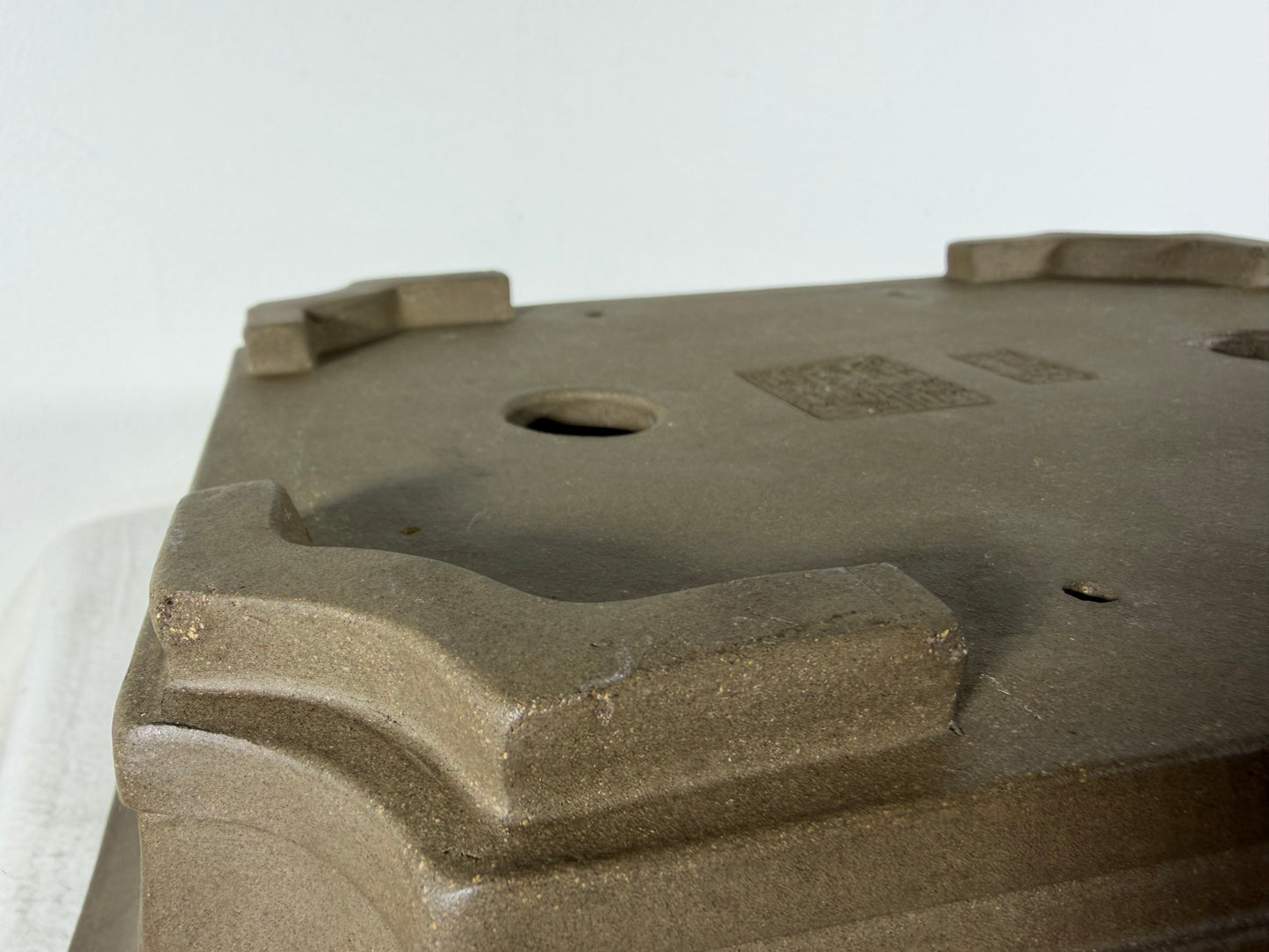 Preowned Japanese Tokoname Unglazed Rectangular Bonsai Pot Yuuji Nakano - 14.25” By 11.5”