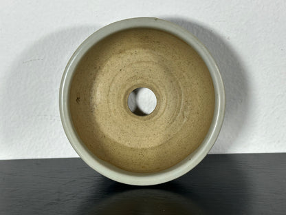 Preowned Japanese Tokoname Hand Painted Round Bonsai Pot Marutou with Patina - 2.75” By 1.25”