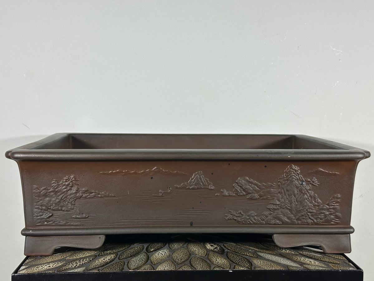 Preowned Japanese Tokoname Unglazed Rectangular Bonsai Pot Senkouen - 18” By 13.25”