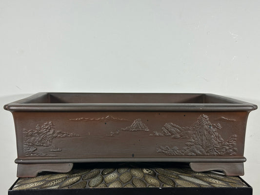 Preowned Japanese Tokoname Unglazed Rectangular Bonsai Pot Senkouen - 18” By 13.25”
