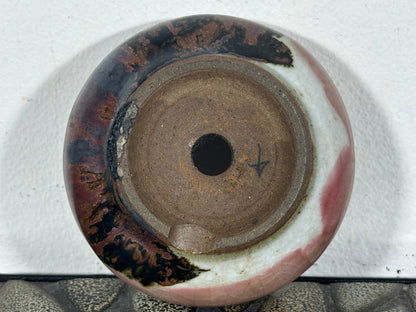 Preowned Japanese Tokoname Glazed Round Bonsai Pot with patina - 4.25” By 1.25”