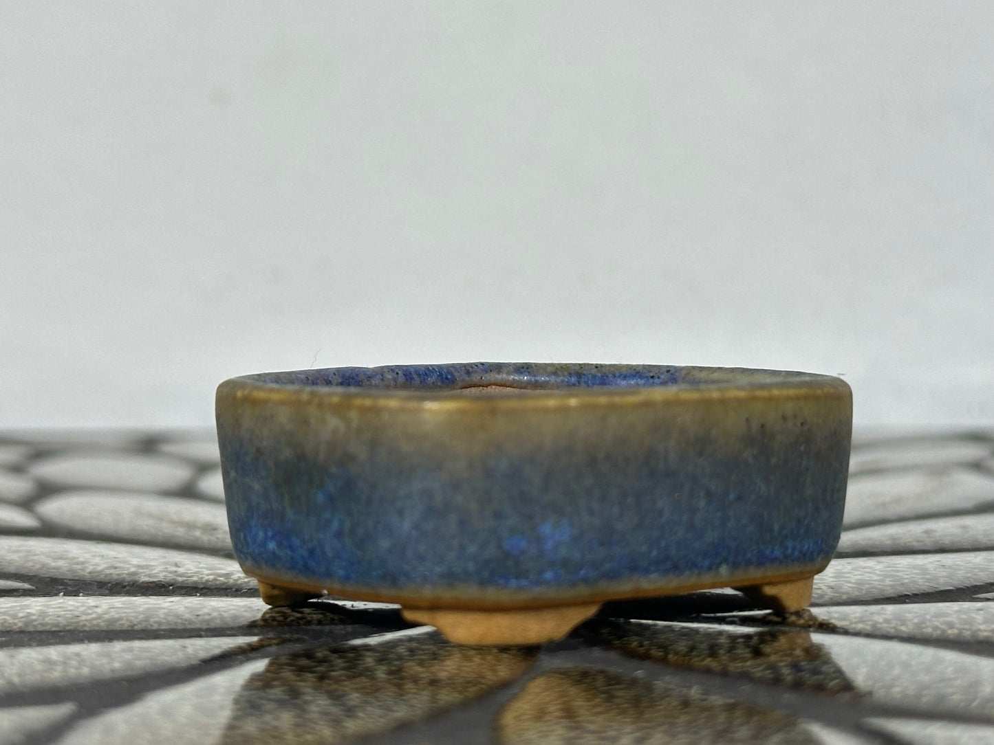 Preowned Japanese Tokoname Glazed Rectangular Bonsai Pot with Stamp - 2” By 1 5/8”