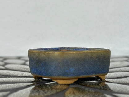 Preowned Japanese Tokoname Glazed Rectangular Bonsai Pot with Stamp - 2” By 1 5/8”