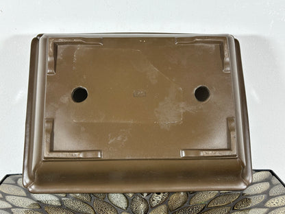 Preowned Japanese Tokoname Unglazed Rectangular Bonsai Pot with Stamps - 12.25” By 9.25”