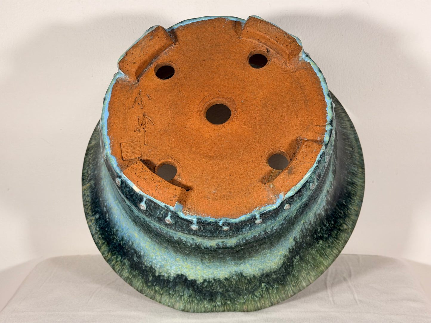 Preowned Japanese Tokoname Glazed Round Bonsai Pot Syuhou Yoshimura - 11.5” By 6”