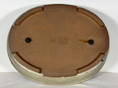 Preowned Old China Glazed Oval Bonsai Pot with Stamps - 12” By 9.5”